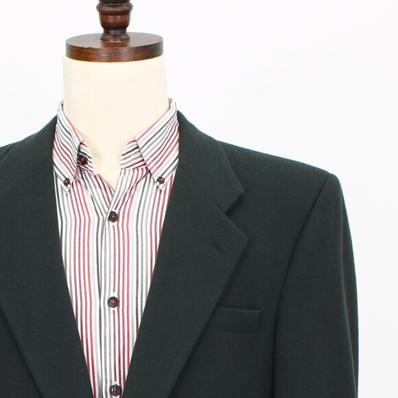 Vintage Burberry 40R Green Solid 2-Button Sport Coat Blazer Jacket P392 - Picture 5 of 11